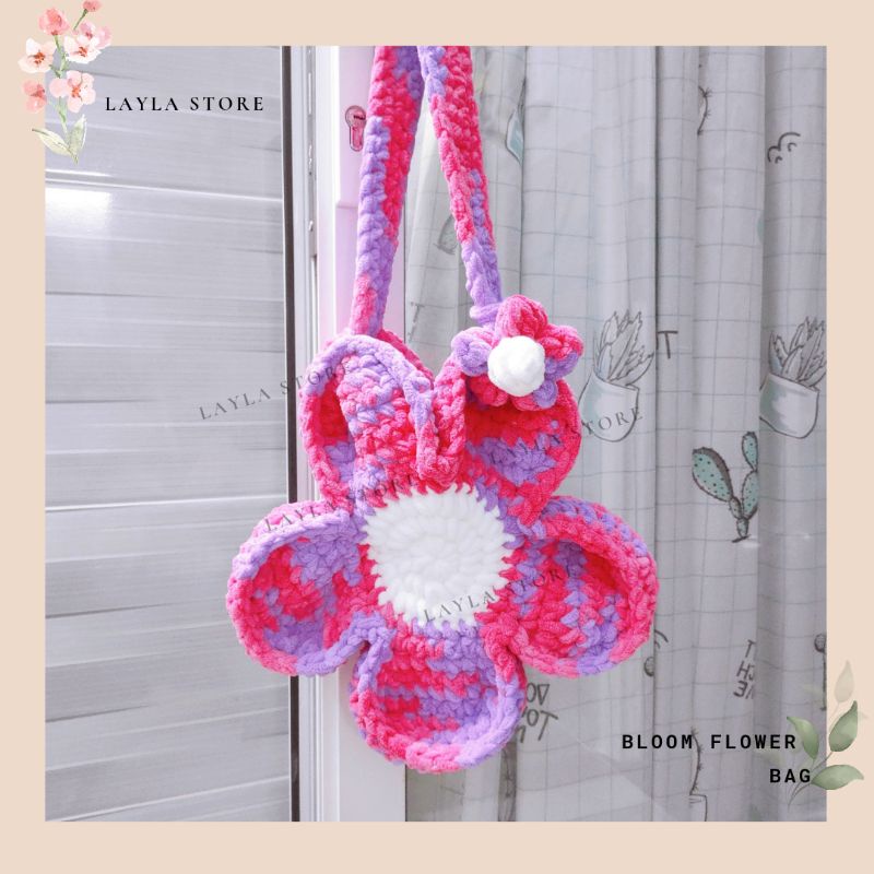 Túi len trái dâu - túi len bông hoa cúc loang nhiều màu - túi len handmade Layla