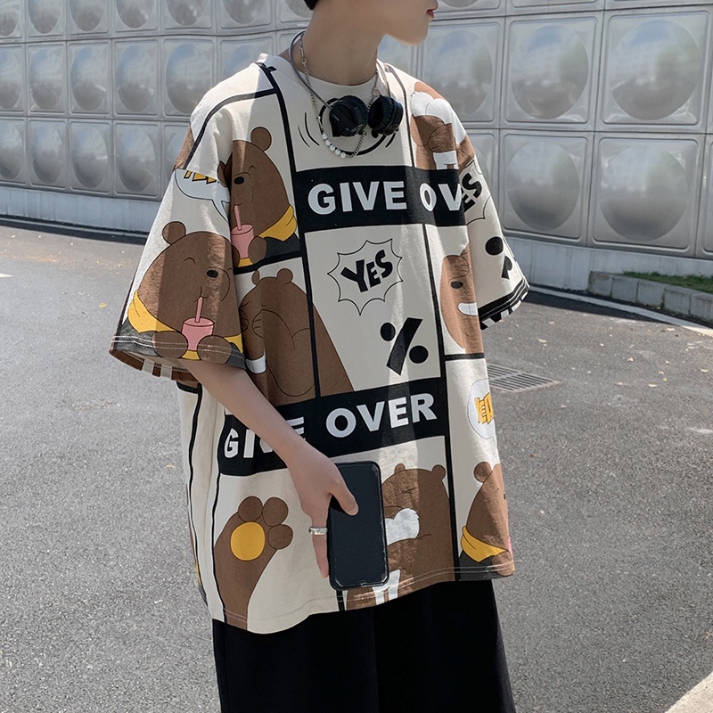 Áo Thun Tay Ngắn Dáng Rộng In Hoạt Hình Phong Cách Hàn Quốc Thời Trang Mùa Hè Cho Nam