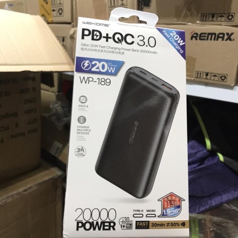 Sạc dự phòng PD18W +QC3.0 chính hãng| WK WP-187/WP-189