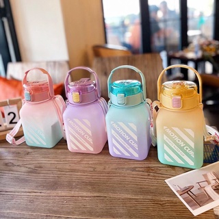 Bình nước 1500ml, bình đựng nước cute có vạch chia nhiều màu siêu xinh kèm dây đeo ống hút tặng sticker 2d và 3d