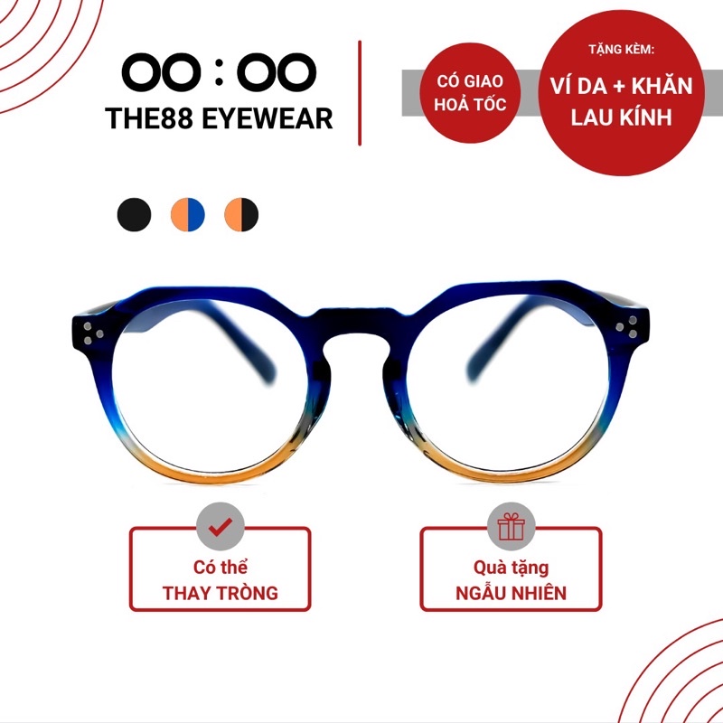 Gọng kính cận nam nữ THE88 dáng oval thời trang chống tia UV tròng 0 độ giả cận KC20