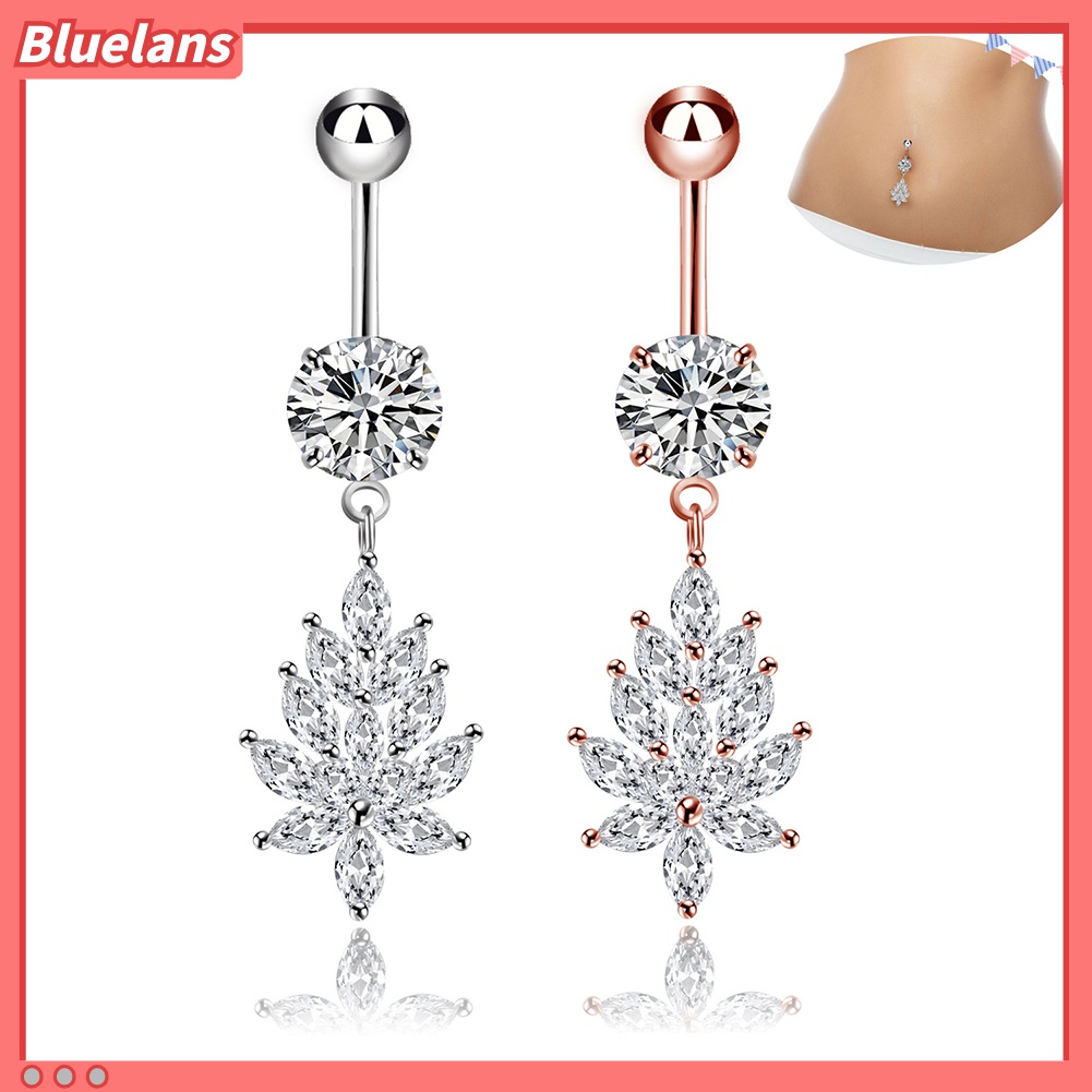 Khuyên Rốn Mặt Hình Lá Đính Đá Nhân Tạo Thời Trang