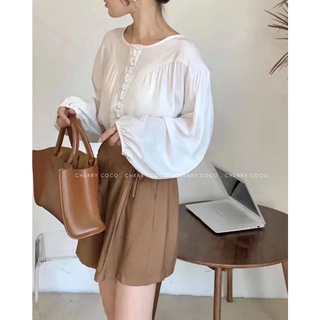 Áo sơ mi voan lụa cúc bọc 90203 CHERRYCOCO