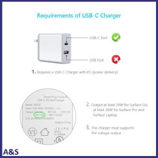 Cáp sạc USB-C 15V cho Microsoft Surface dài 1.7 mét