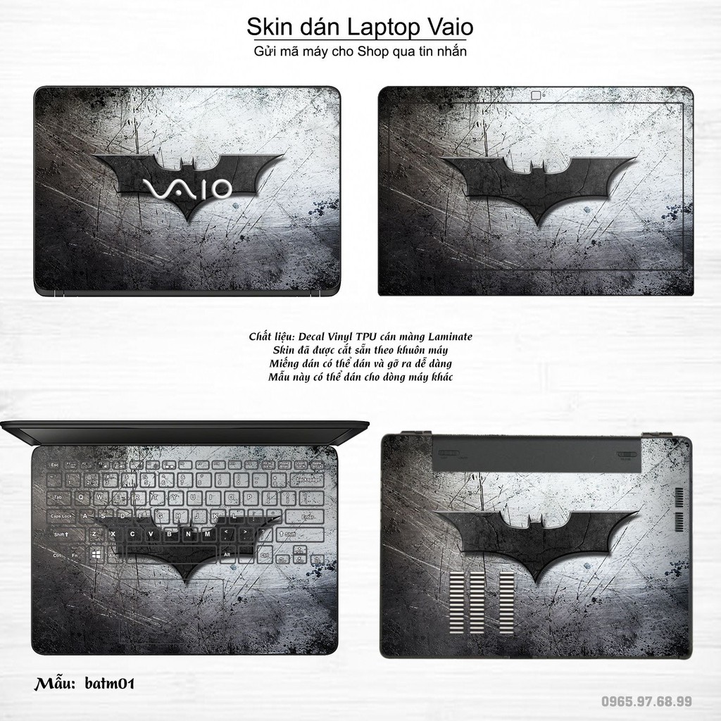 Skin dán Laptop Sony Vaio in hình Người dơi (inbox mã máy cho Shop)