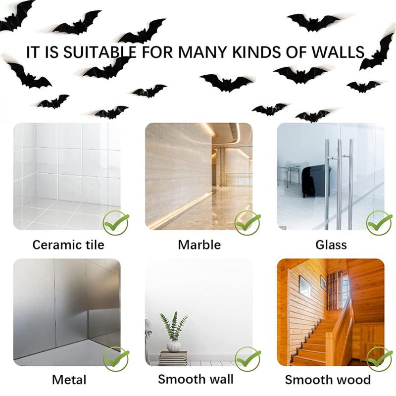 Bộ 12 miếng dán tường trang trí hình dơi đen 3D bằng PVC DIY