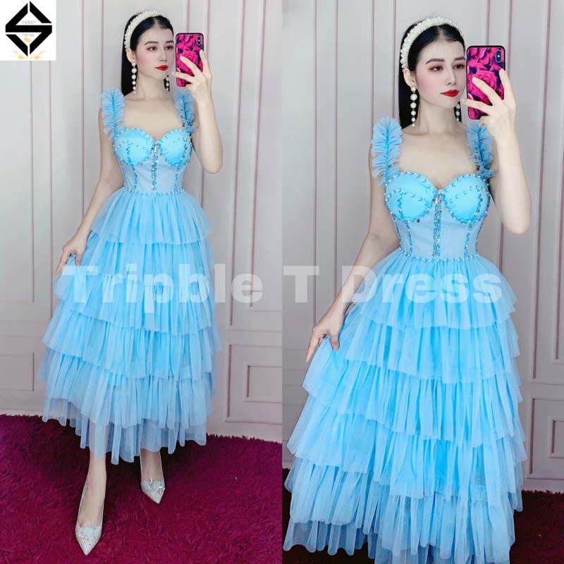 Đầm xoè dự tiệc xếp tầng kết cườm TRIPBLE T DRESS -Size M/L - MS160V
