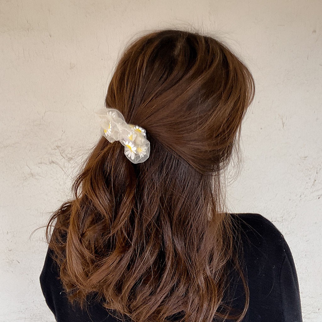 Buộc tóc vải Scrunchies Hoa Cúc In CT68