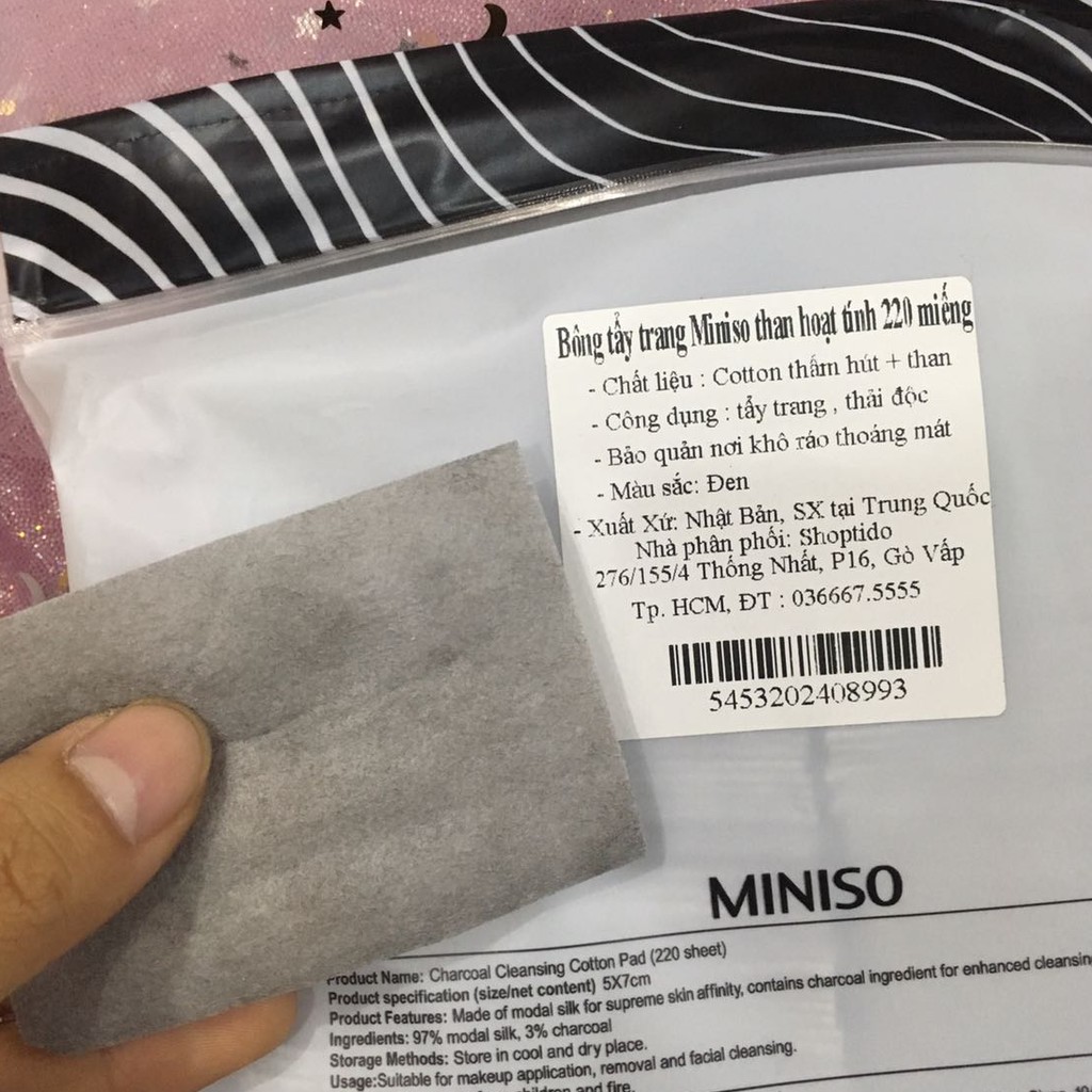 [Siêu Rẻ] Bông Tẩy Trang Miniso Than Hoạt Tính