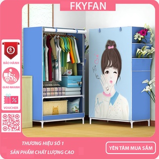 Tủ vải 3D khung Inox đựng quần áo 1 buồng 2 ngăn tiện lợi