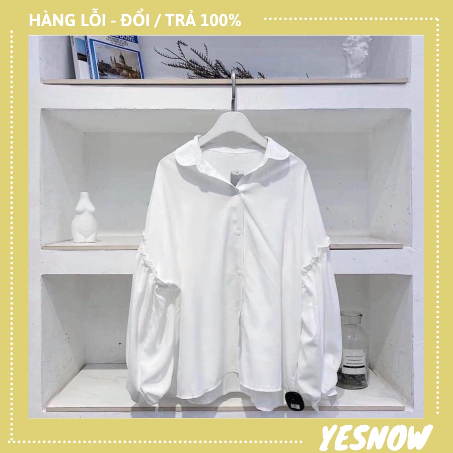 Áo sơ mi nữ trắng dài tay nữ phối tay bèo 2 tầng, Áo babydoll nữ trắng chất thô lụa mềm giá rẻ siêu xinh