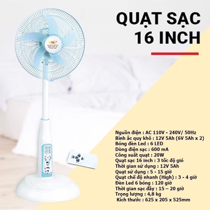 Quạt tích điện kiểu đứng AC&DC 16 inch Honjianda FL602