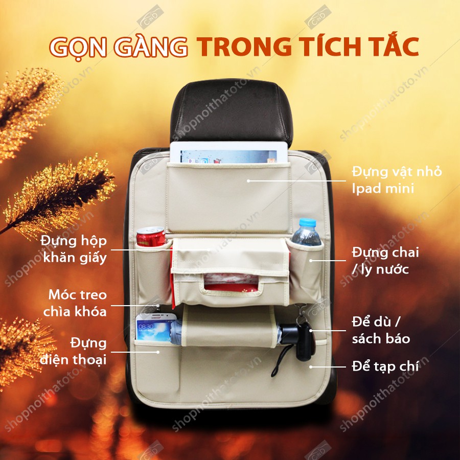 Túi Đựng Đồ Lưng Ghế Ô Tô CIND Da Pu Màu Kem Nhập Khẩu Chính Hãng