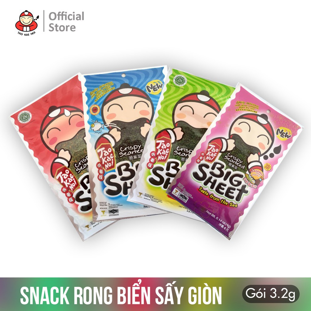 Big Sheet Snack rong biển sấy giòn các vị Taokaenoi - Hộp 12 gói