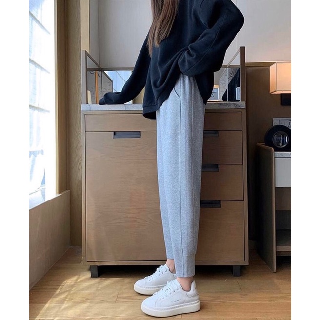 Quần nỉ nữ kiểu jogger thể thao vải da cá chéo siêu đỉnh độc lạ