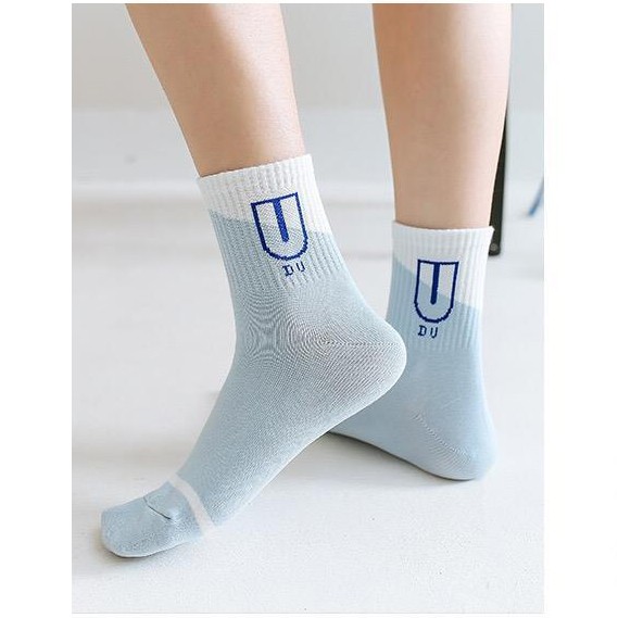 ❤️FREESHIP❤️ Tất - Vớ Nam Nữ Cotton Trơn Ulzzang Cổ cao phối màu chữ D chống trượt Phong Cách Vintage Hàn Quốc mã TA08