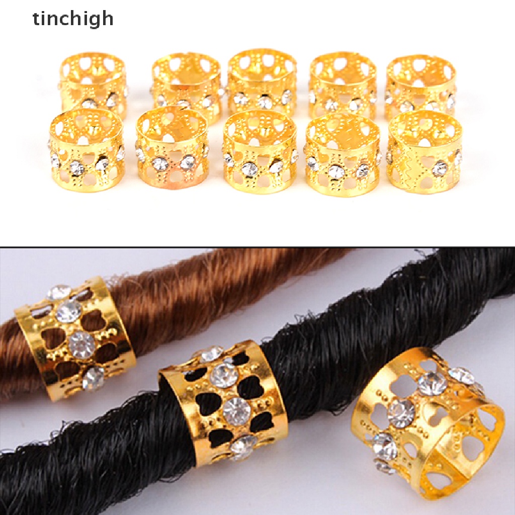 TICHIG] 10Pcs Braiding Hair Rings Dreadlock Marley Braids Beads Clips Cuffs  Rhinestone [Hotsale]