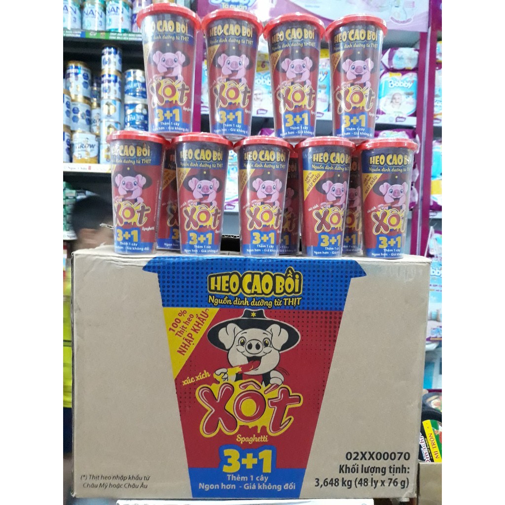 Thùng 48 Hộp Xúc Xích Heo Cao Bồi Masan Mix Nhiều Vị