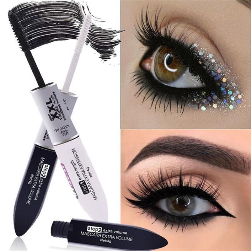 Mascara sợi 4D 2 đầu 2 màu trắng và đen kháng nước chuốt mi cong dài hiệu quả