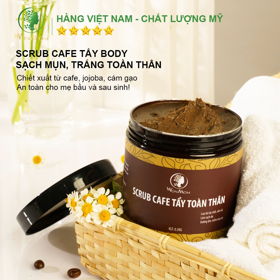 [ Giảm 35K - Đơn 339K ] Bộ tẩy tế bào chết toàn diện Wonmom ( 1 Scrub nghệ tẩy mặt + 1 Scrub café tẩy toàn thân )