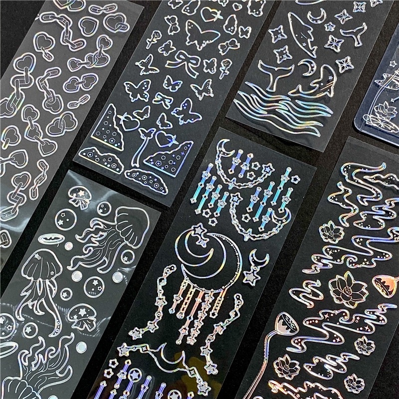 Sticker hologram trong suốt nhiều hoạ tiết dùng để trang trí