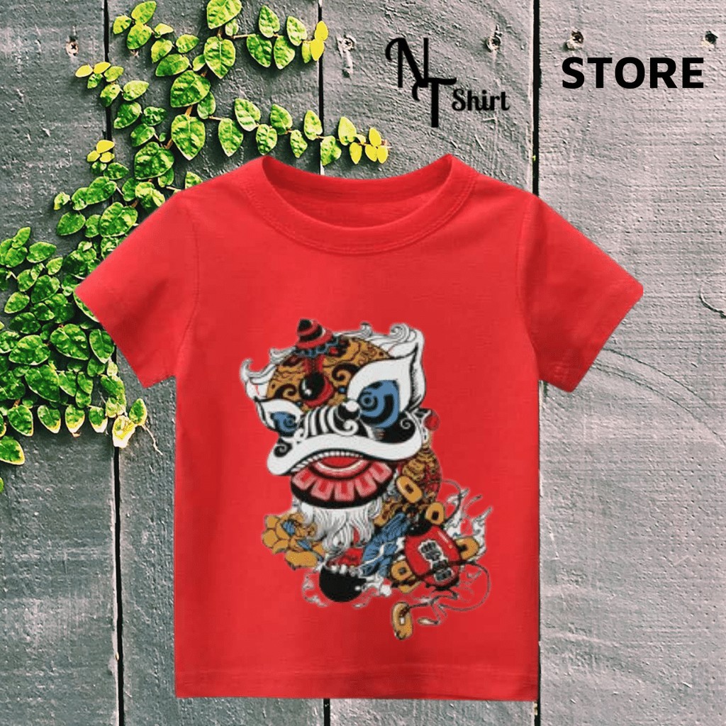 Áo thun cho bé trai in hình Chú Lân Tết 2023, Áo cotton mặc mát thoải mái NTShirt