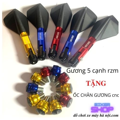 Gương 5 cạnh rizoma cao cấp full nhôm tặng Ốc bịt chân gương CNC cao cấp