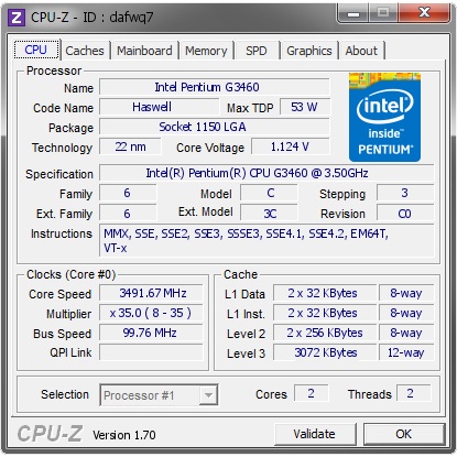 CPU Intel Pentium G3460  TRAY chưa gồm Fan