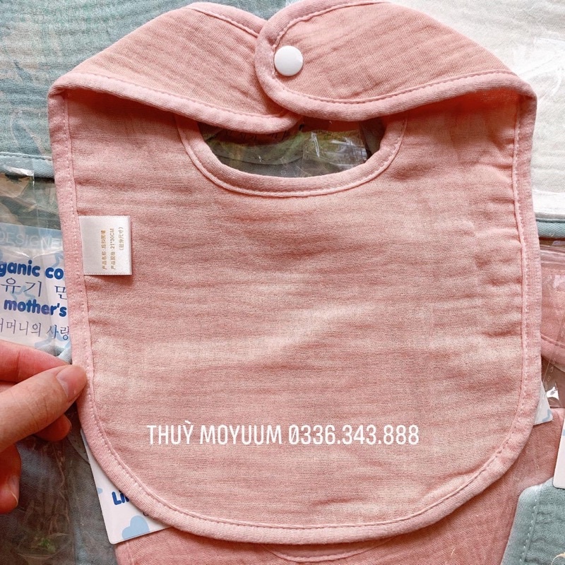 Yếm vuông xô cúc bấm Oraganic Cotton xuất Hàn cho bé