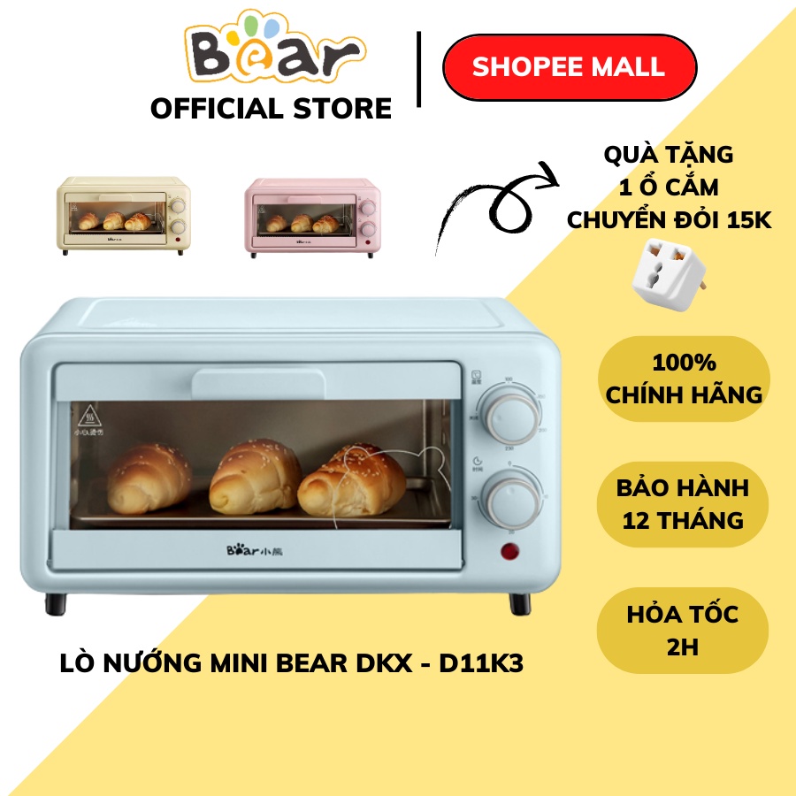 Lò Nướng Mini Điện Đa Năng BEAR 11L D11B1, Bếp nướng điện, Lò Nướng Mini Cho Gia Đình ( Công Suất 800W), Bảo hành 12Th