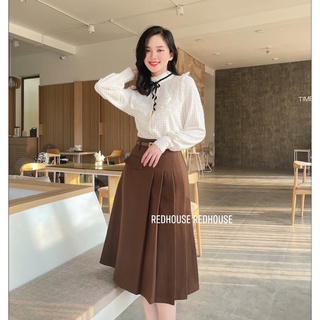 Chân váy dạ xếp ly 1/2 kèm đai
