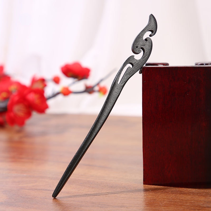 Trâm Cài Tóc Bằng Gỗ Mun Màu Đen Hình Cánh Bướm Rồng Trung Hoa Cho Cô Dâu