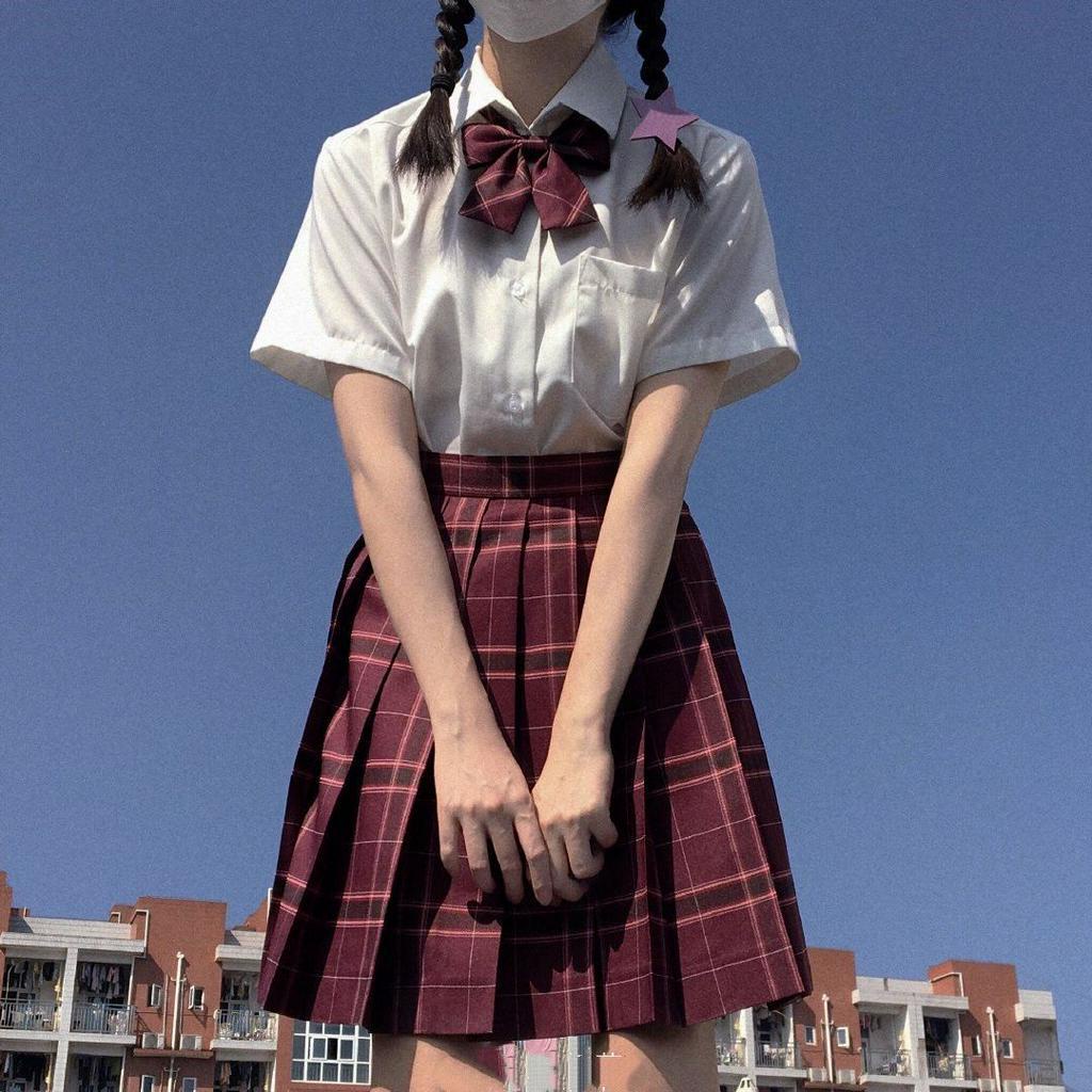 Chân váy xếp ly phong cách đồng phục nữ sinh Nhật Bản【Free Bow】