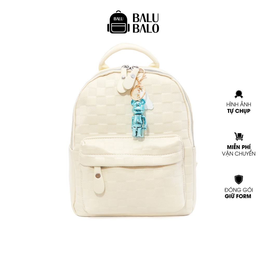 Balo nữ, cặp đi học chất liệu da PU họa tiết kẻ caro thời trang BALU BALO BLWWH72207