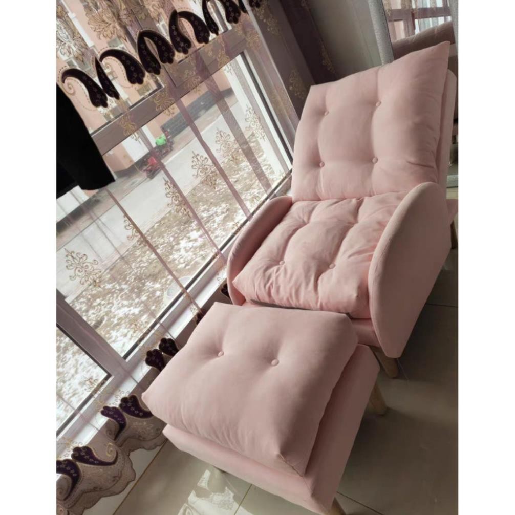 ❤ HÀNG MỚI  ❤ Ghế sofa thư giãn - [ẢNH THẬT] Ghế lười kèm đôn chân gỗ đệm vải êm ái