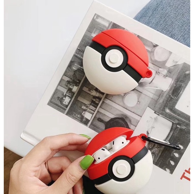 Vỏ bảo vệ hộp sạc tai nghe Airpods chất liệu silicon mềm chống rơi hình quả cầu Pokemon