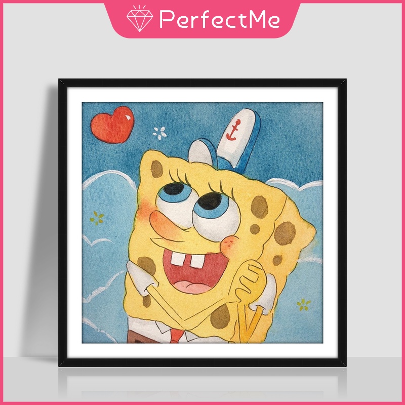 Bộ Tranh Đính Đá 5D Tự Làm Hình Spongebob 30x30cm Trang Trí Nhà Cửa