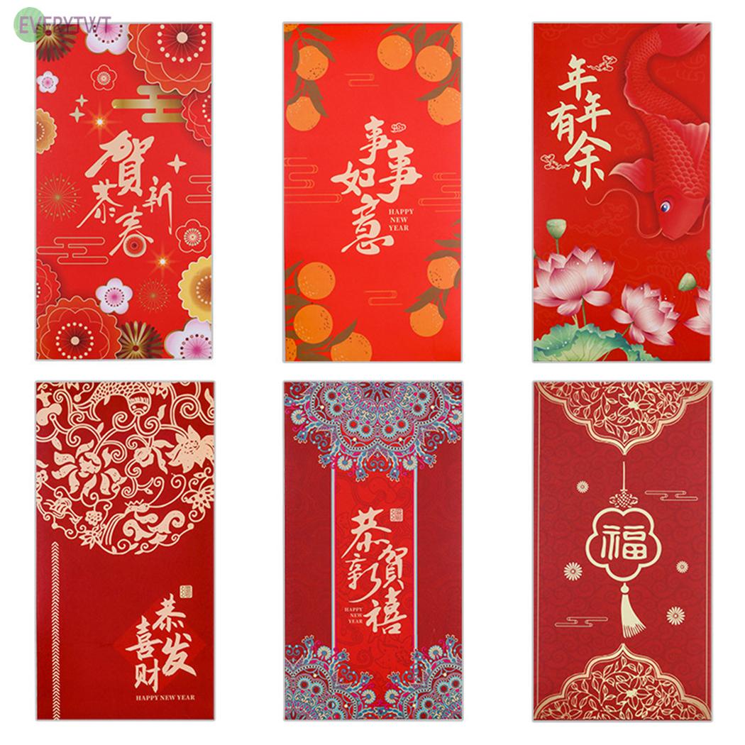 12 Bao Lì Xì Năm Mới 2021 9x17cm Màu Đỏ