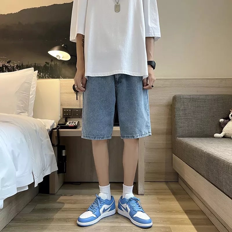 QUẦN SHORT JEANS ỐNG RỘNG UNISEX T-A-N Style hàn quốc-QSJ04-chất ngất màu xanh ảnh thật