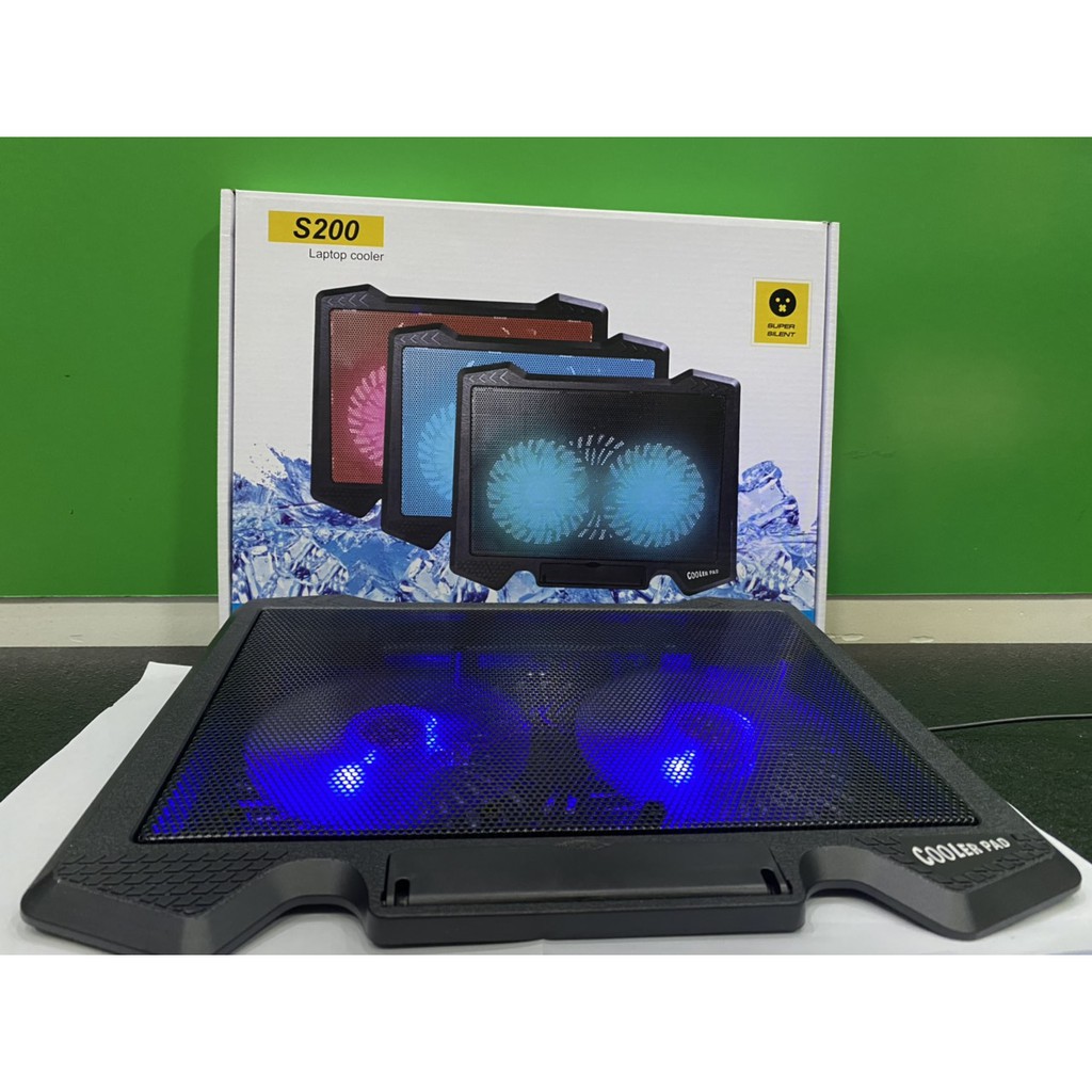 Đế Tản Nhiệt Quạt tản nhiệt Laptop Cooler S200 Pad 2 Quạt lớn, Đèn Led, Từ 12"-17 Inch