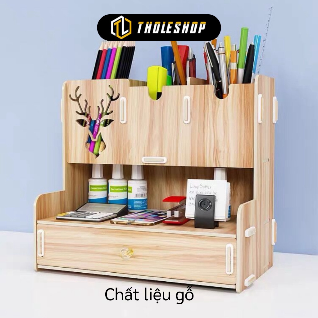 [SGD] Kệ Để Đồ Mini - Hộp Đựng Bút Để Bàn Bằng Gỗ Hình Hươu Nhiều Ngăn Tiện Lợi 10259