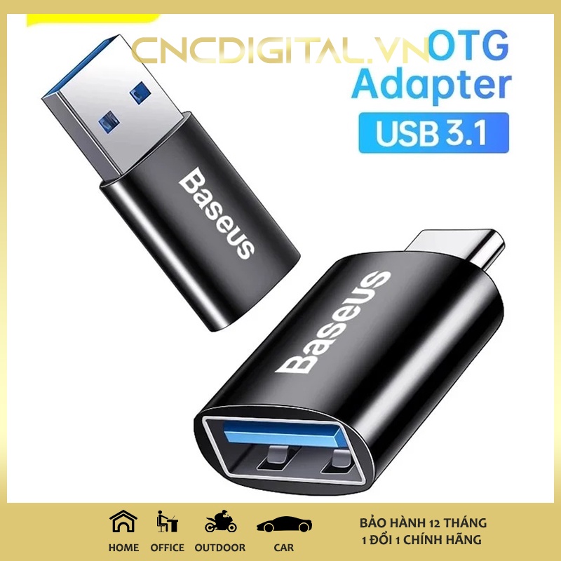 Đầu chuyển đổi Mini Baseus OTG 2 Chiều USB to Type C 3.1 - Sạc nhanh 5A - Truyền dữ liệu - Nhỏ gọn - Hàng Chính Hãng
