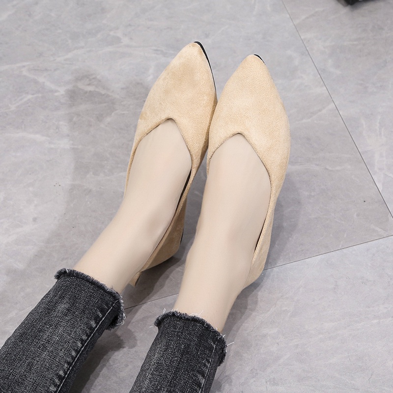Giày búp bê đế bằng mũi nhọn màu trơn thời trang Hàn Quốc dành cho nữ