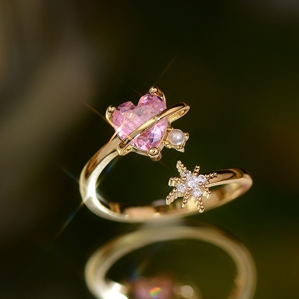 Nhẫn Hở Hình Trái Tim Đính Đá Zircon Hồng Thời Trang Lãng Mạn Cho Nữ