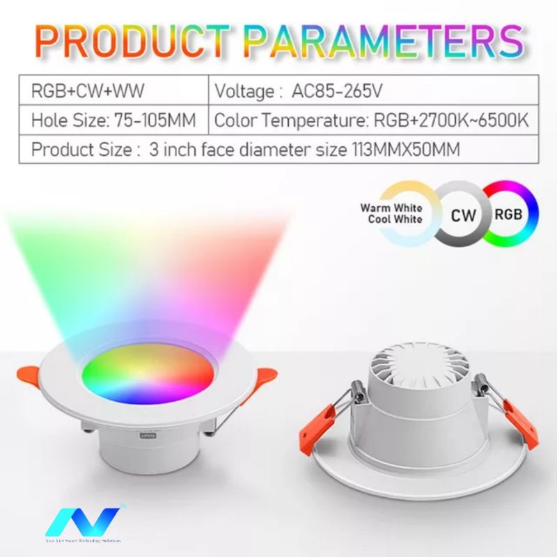 Đèn âm trần thông minh Bluetooth Tuya 10W Điều khiển quá điện thoại, giọng nói tiếng viêt