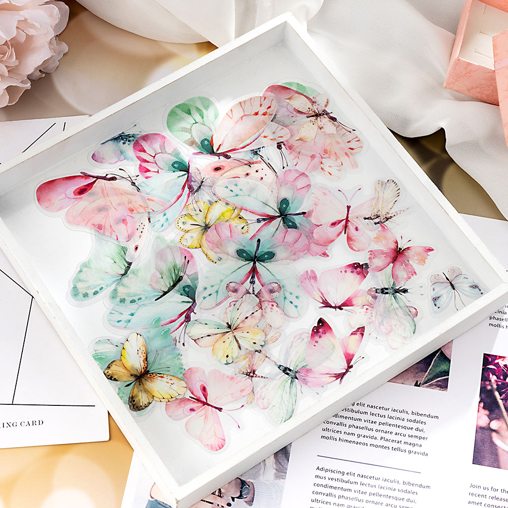 Set 40 sticker dán trang trí hình bướm trang trí sổ nhật ký nhiều máu ắc