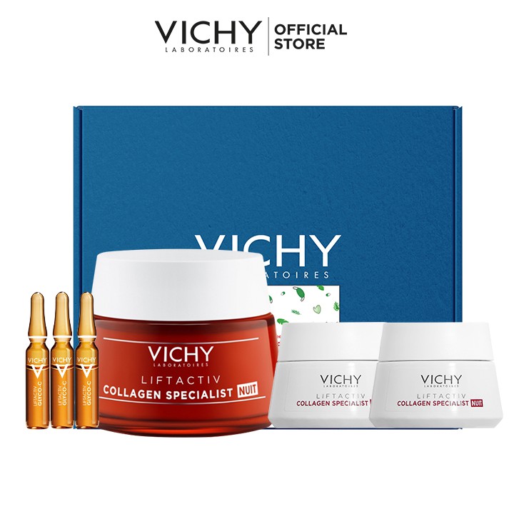 Bộ kem dưỡng hỗ trợ săn chắc, ngăn ngừa lão hóa và làm sáng da về đêm Vichy Liftactiv Collagen Specialist Night