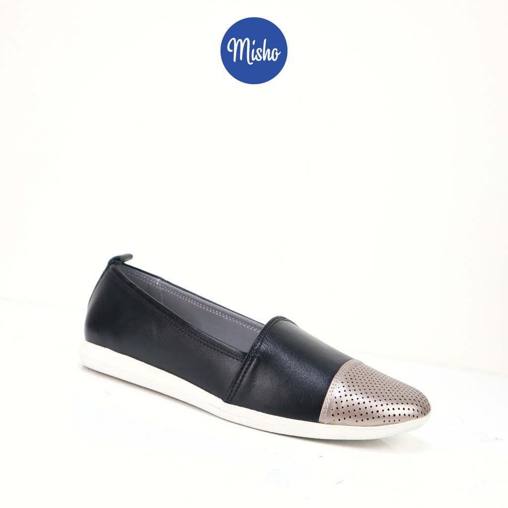 Giày mọi nữ da thật phối màu đế bệt Misho 1157