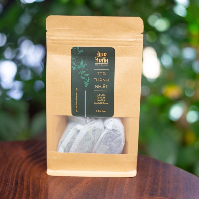 Trà thảo mộc, thanh nhiệt, thanh lọc, giảm mụn viêm, nóng trong người, Thảo Mộc Ông Trần, gói nhỏ (5 túi lọc x 10gr).