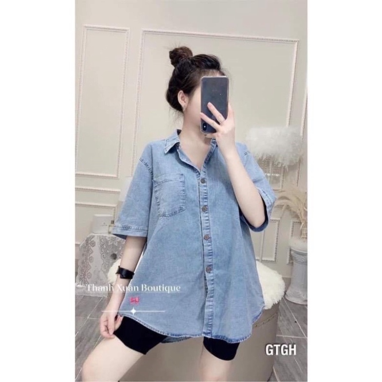 áo sơ mi jean áo khoác jean cộc tay trơn cơ bản